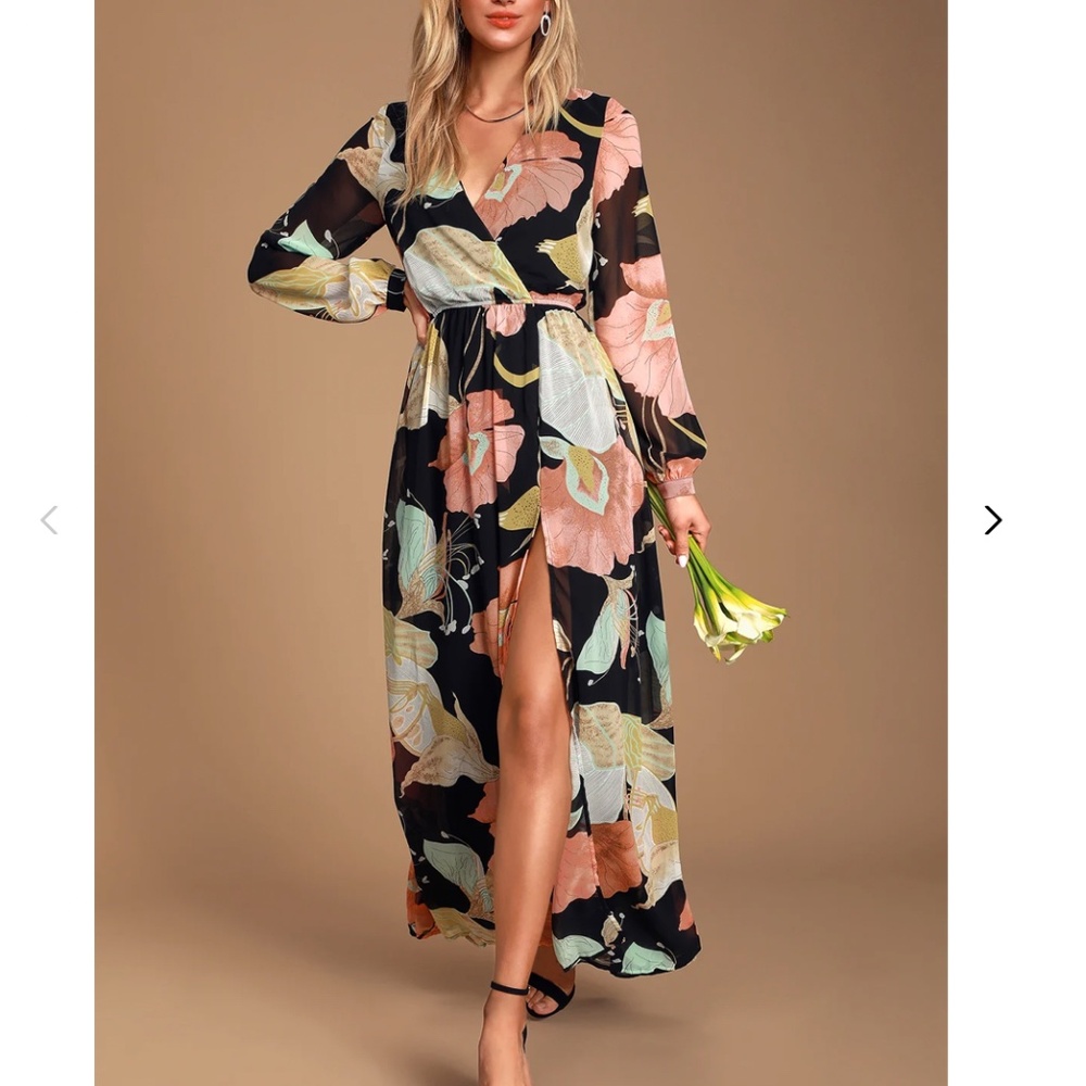 Black Floral Print Maxi Dress